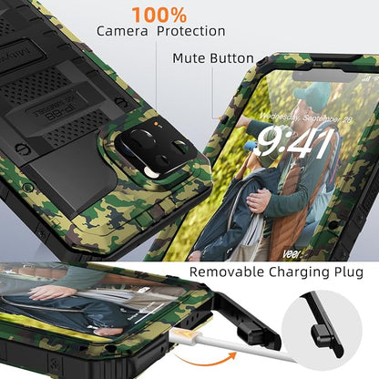 Mitywah Waterproof Case for iPhone 14 Plus, Heavy Duty Shockproof Case with Built-in Screen Protector, Full Body Underwater Protective Metal Case 6.7 inch, Camouflage