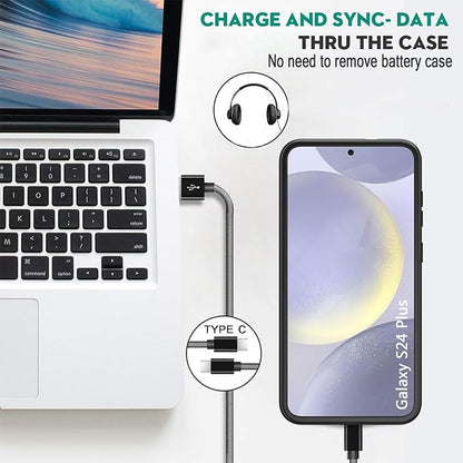 Battery Case for Galaxy S24 Plus,High Capacity 12000mAh Extended Portable Protective Charging Case Backup Compatible with Galaxy S24 Plus Wireless Charger Case with 1x Screen Protector & Cable-Black