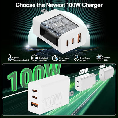 65W Super Fast Charger USB C for iPhone 17 16 15 Pro Max,2Pack 100W [65W Max] 3-Port USB C Wall Charger Block & 3/6/10/10FT Braided Type C Cord for iPhone 17,MacBook iPad for Samsung Galaxy S26 Ultra