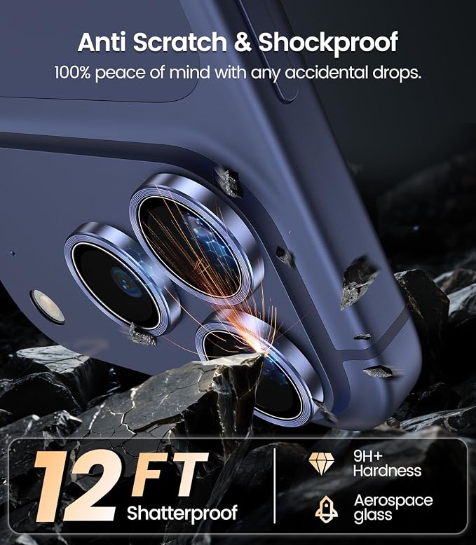 iGluz 2 Pack Anti-Reflection Camera Lens Protector for iPhone 17 Pro Max/iPhone 17 Pro [98% Transmittance][1-Step Installation][Strong Adsorption] 9H Shatterproof Tempered Glass-Blue Titanium