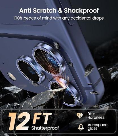 iGluz 2 Pack Anti-Reflection Camera Lens Protector for iPhone 17 Pro Max/iPhone 17 Pro [98% Transmittance][1-Step Installation][Strong Adsorption] 9H Shatterproof Tempered Glass-Blue Titanium