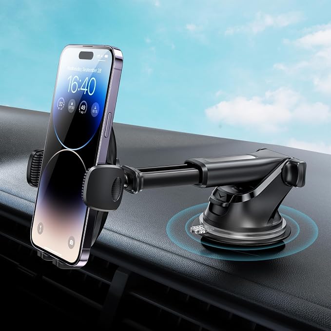 APPS2Car Suction Cup Phone Holder Windshield/Dashboard/Window, Suction Cup Car Phone Mount with Strong Sticky Gel Pad, Compatible with iPhone, Samsung & All Cellphones, Matte Black