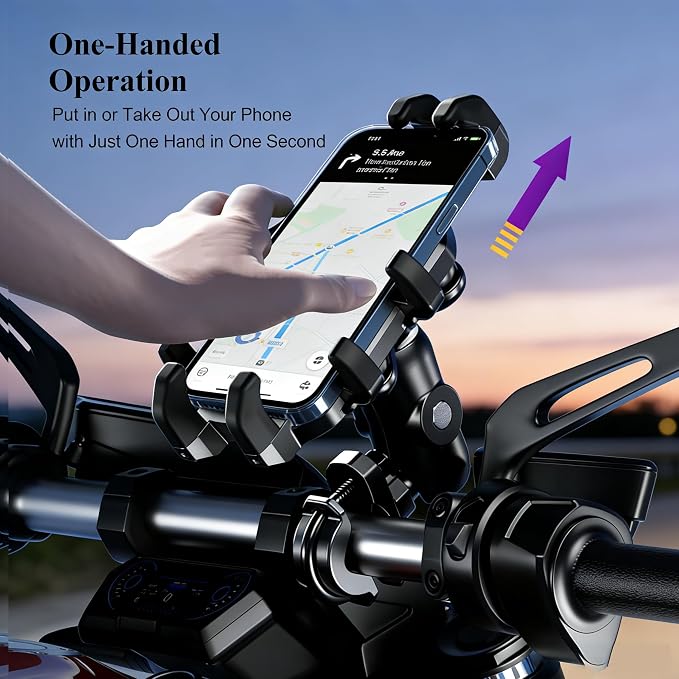 Motorcycle Phone Mount Holder with Vibration Dampener, Heavy Duty Bike Phone Holder, Anti-Shake Handlebar for Bicycle Bike Phone Holder Mount, Adjustable Fit 5.4-6.9'' Smartphone