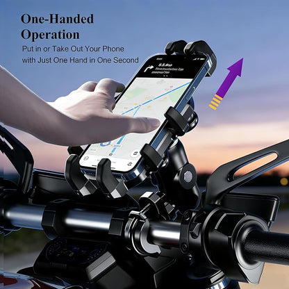Motorcycle Phone Mount Holder with Vibration Dampener, Heavy Duty Bike Phone Holder, Anti-Shake Handlebar for Bicycle Bike Phone Holder Mount, Adjustable Fit 5.4-6.9'' Smartphone