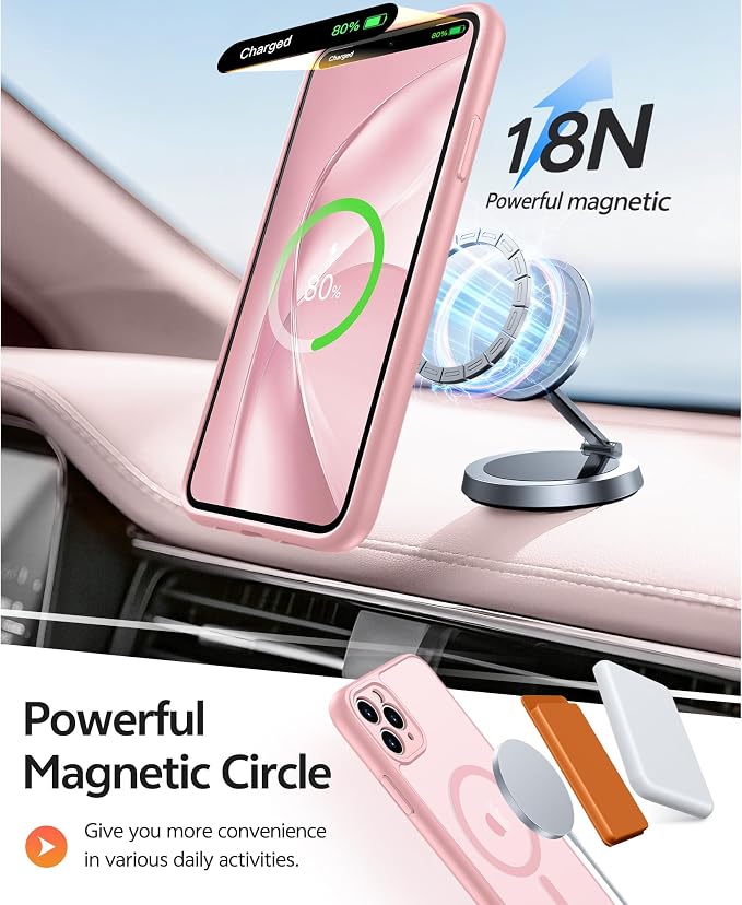 FNTCASE for iPhone 11 Pro Max Case, Fit for Magsafe, Full Camera Protection | Translucent Matte Magnetic Phone Back, 14FT Military Grade Drop Proof, Slim Shockproof Protective Cover, Light Pink