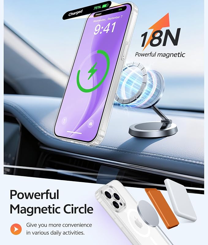 FNTCASE for iPhone 14 Pro Max Case, Fit for Magsafe, Glass Screen Protector | Anti Yellowing, Magnetic Phone Cases, 14FT Military Grade Drop Protection, Slim Shockproof Protective Cover, Clear