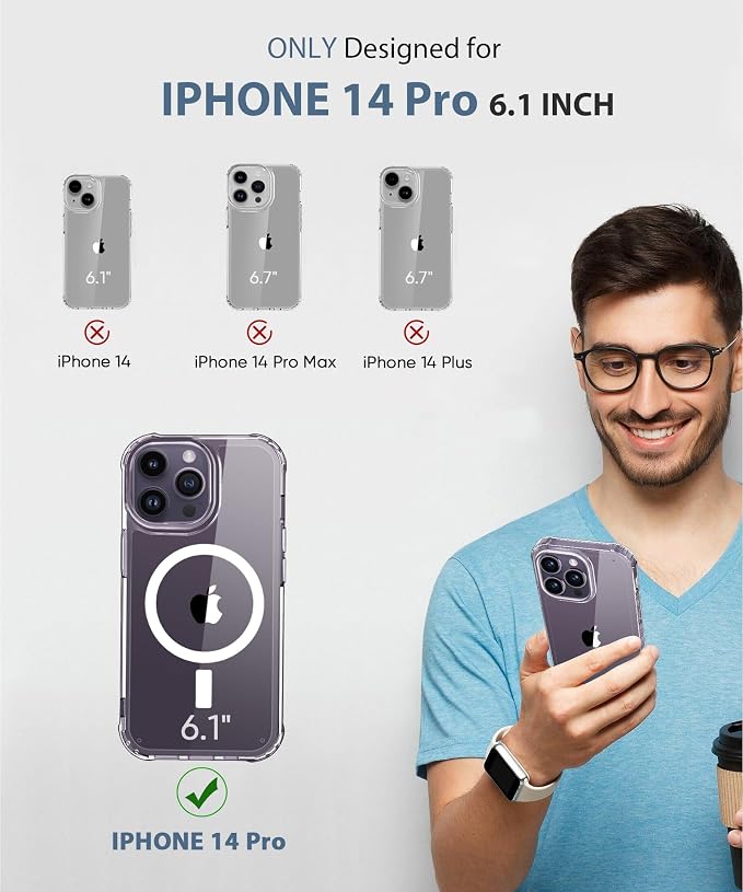 Compatible with iPhone 14 Pro Case Clear, Built-in Screen Protector, with Camera Lens Protector, [Compatible with MagSafe] Full Body Phone Case, Magnetic Protective Cover for 14Pro 6.1" (Clear)