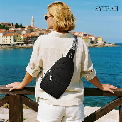 SYTRAH Sling Bag for Women, Anti-Theft RFID Crossbody Bag Nylon Sling Purse for Travel, Puffy Small backpack for Daily Hiking Sports Black