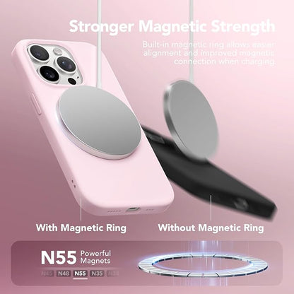 GONEZ Magnetic for iPhone 15 Pro Case, Compatible with MagSafe, [Screen Protector + Camera Lens Protector], Silicone Shockproof Anti-Scratch Protective Phone Case 6.1 inch, Chalk Pink