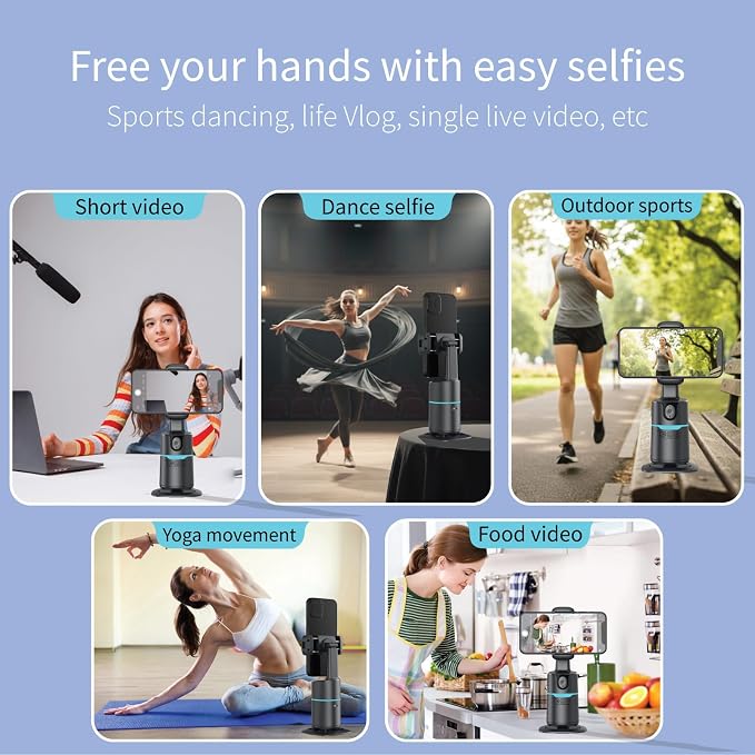 Auto Face Tracking Tripod 360° Rotating Phone Holder for iPhone, Smart AI Motion Tracking Tripod with Remote & Gesture Control, No App, Rechargeable Stand for Video Recording, TikTok, Content Creator