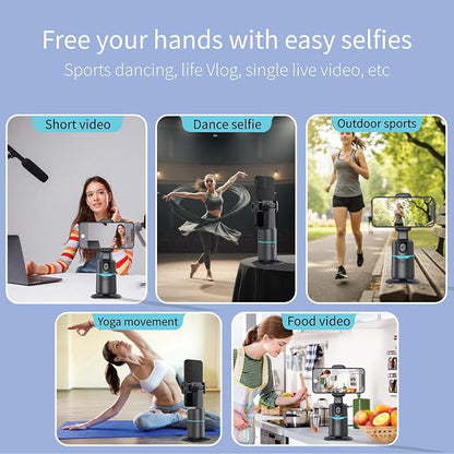 Auto Face Tracking Tripod 360° Rotating Phone Holder for iPhone, Smart AI Motion Tracking Tripod with Remote & Gesture Control, No App, Rechargeable Stand for Video Recording, TikTok, Content Creator
