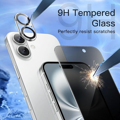 JETech Privacy Screen Protector for iPhone 16 6.1-Inch with Camera Lens Protector, Anti-Spy Tempered Glass Film, Easy Installation Tool, 2-Pack Each