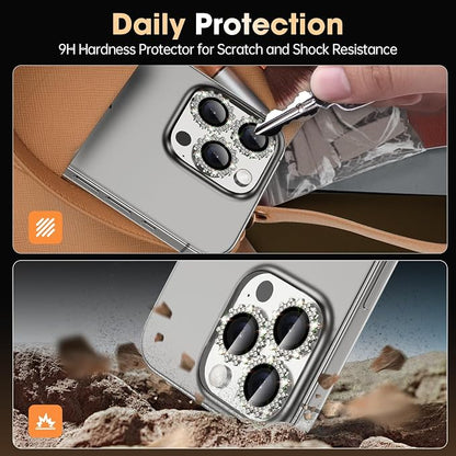 Xfilm for iPhone 16 Pro/16 Pro Max Camera Lens Protector Bling Individual Gear Design Diamond Ring 9H Hardness Scratchproof Protector, Stylish Phone Accessories, Case Friendly (Gray)