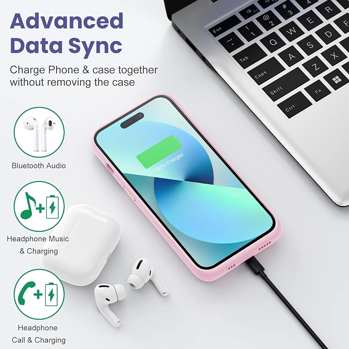 Battery Charging Case for iPhone 12Pro Max/13Pro Max/14Pro Max/14Plus (6.7 Inch), Powerful 8600mAh Portable Rechargeable Charger Case for iPhone 14ProMax/14Plus/13Promax/12Promax Battery Case-Pink