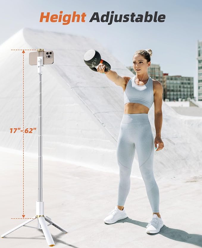 Phone Tripod & Selfie Stick with Remote, Portable, Lightweight for Video Recording Vlog, Extendable Travel Tripod Stand Compatible with iPhone Android, White, 62"