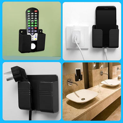 Jetec 8 Pieces Wall Mount Phone Holder Adhesive Remote Control Storage Box Wall Mount Charging Phone Stand Holder Adhesive Non Slip Media Organizer Storage Box for Bedroom Kitchen Bathroom (Black)