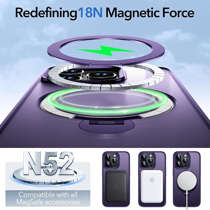 Anqrp 360° All-in-ONE Stand Case for iPhone 13 Pro Case with Rotatable Magnetic Kickstand Ring Holder, Compatible with MagSafe, MIL-Grade Shockproof iPhone 13 Pro Phone Case Cover 6.1 inch, Purple