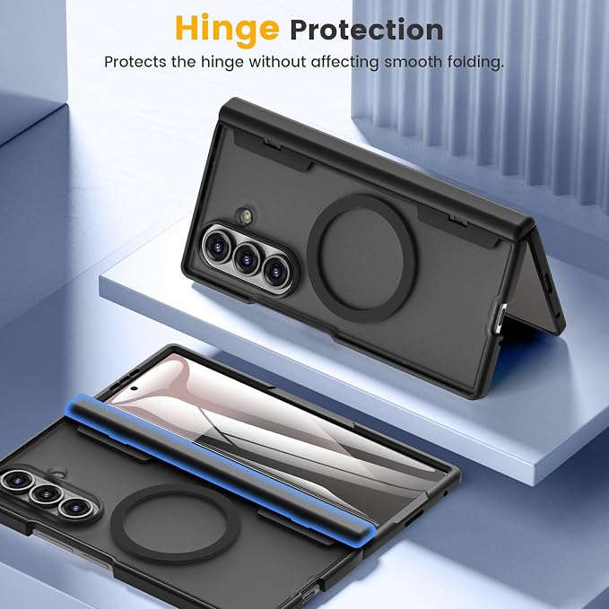 Caka Magnetic for Samsung Galaxy Z Fold 8 Ultra Case with Hinge Protection | Compatible with MagSafe, Built-in Outer Screen Protector, Hinge Guard, Translucent Matte Back, 360° Hybrid Drop Defense