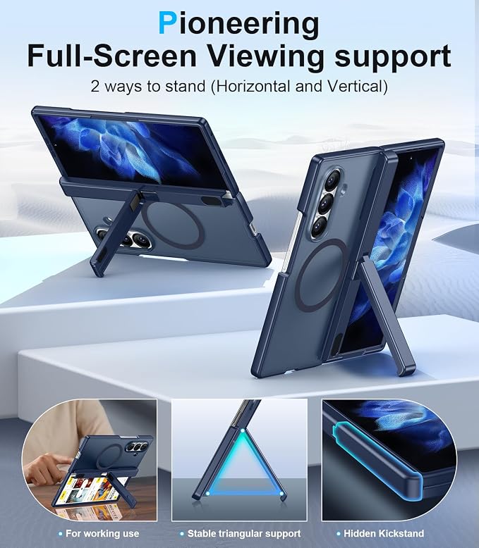 for Samsung Galaxy Z Fold 8 Ultra Case,[Compatible with MagSafe][Built-in HD Screen Protector & Kickstand][Hinge Protection] Translucent Matte Shockproof Phone Case for Z Fold 8 Ultra,Blue