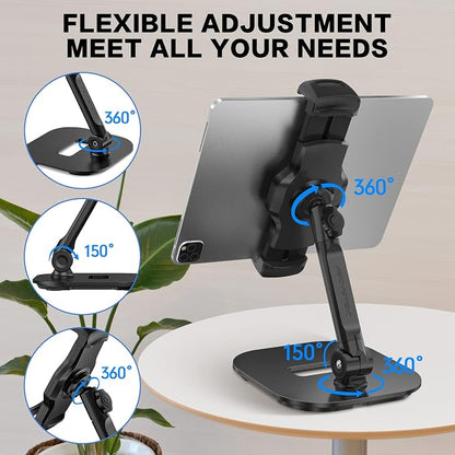 AboveTEK Upgraded Desktop Tablet Stand, 360° Swivel Tablet & Phone Desk Mount Holders for Any 4.7''-13.5'' Display iPad/Cell Phones, Stylish & Sturdy Stands for Store Office Showcase Reception (Black)