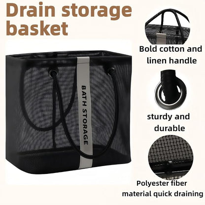 Large Shower Caddy with Wide Mouth, Foldable Mesh Organizer for Bathroom, College Dorm, Gym & Camping - Heavy Duty Cotton Handle, Quick-Dry Storage for Toiletries