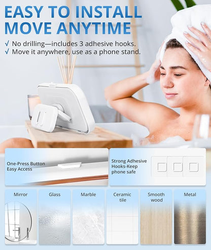 Shower Phone Holder Waterproof - Shower Phone Mount 480° Rotation Bathroom Cellphone Holder for Wall Bathroom Batheub Kitchen Mirror for 4-7" Cellphone