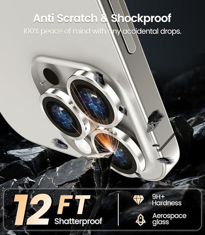 iGluz 2 Pack Anti-Reflection Camera Lens Protector for iPhone 15 Pro/iPhone 15 Pro Max [Anti-fog Coating][1-Step Installation Tray][Strong Adsorption] 9H Shatterproof Tempered Glass-White Titanium