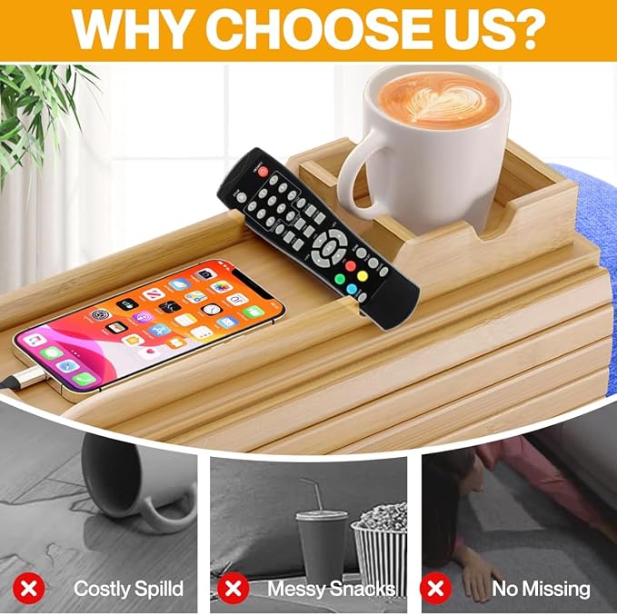 Couch Cup Holder | Couch Caddy with Detachable Couch Cup Holder Tray | Anti-Slip Foldable Sofa Table Tray - Cup Holder Tray for Drinks Cup Cellphone Remote Snacks