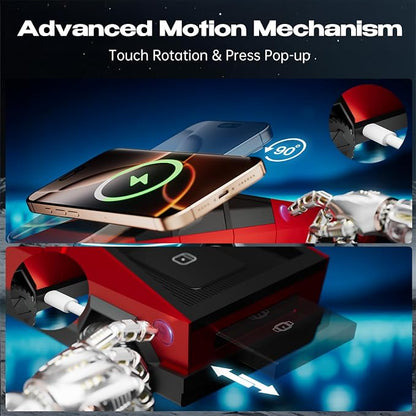 CyberDock 3-in-1 Wireless Charging Station, Cybertruck 1:25 Scale Charger with Qi2 Certified 15W Charging for iPhone iWatch AirPods, Magnetic Rotating Charger with Ambient Light, 30W Adapter, Red