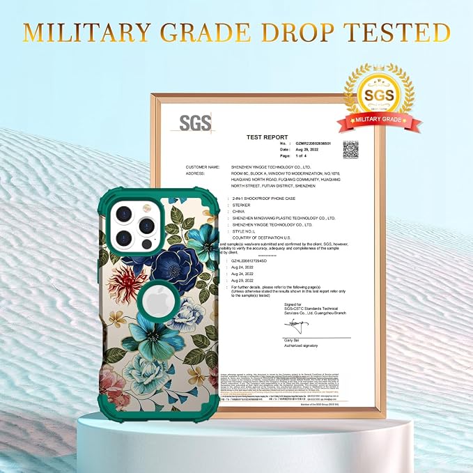 Hocase for iPhone 16 Pro Max Case, Heavy Duty Shockproof Protection Soft Silicone Rubber+Hard Plastic Bumpers Hybrid Protective Case for iPhone 16 Pro Max 2024 - Teal Flowers