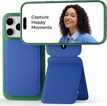 MOFT Phone Tripod Stand Selfie Stick for iPhone, Multi-Angles iPhone Stand, Lightweight & Portable Phone Holder, Strong Magnets, MOVAS Vegan Leather, Travel Essentials, Sapphire (Without Card Slot)