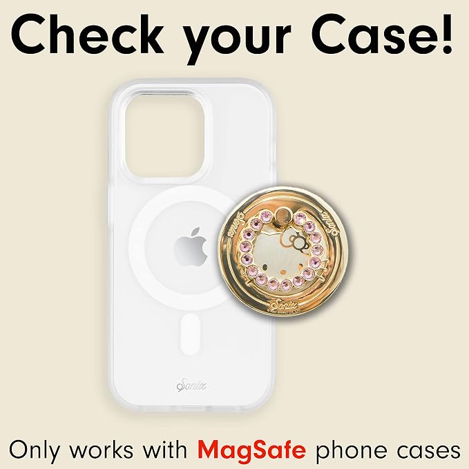 Sonix x Sanrio Magnetic Phone Grip and Phone Ring Holder - Compatible with MagSafe - Rotatable Kickstand and Phone Holder for iPhone 16, 15, 14, 13, 12 Series - Hello Kitty | Pink Rhinestone