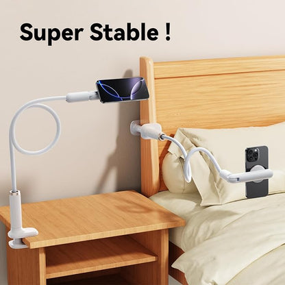 Magnetic Gooseneck Phone Holder for Bed, Flexible Long Arm Cell Phone Stand with Clamp Mount, 900° Rotation Overhead Phone Mount for Bedside, Headboard,Desk, Compatible with iPhone 17 Pro Max