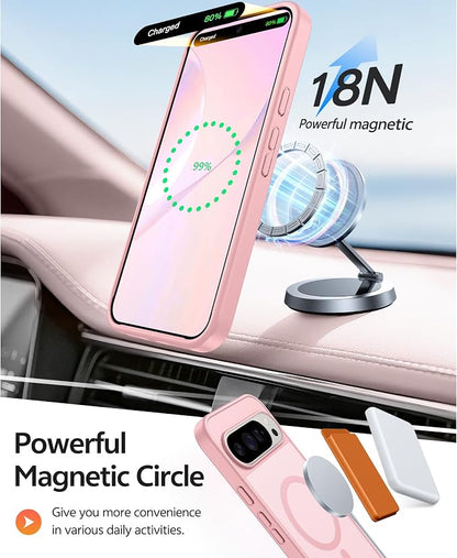 FNTCASE for Google Pixel 10 Pro XL Case: for Pixel 9 Pro XL Case [Fit for Magsafe] Translucent Matte [with Screen Protector] Military Grade Shockproof Protective Magnetic Phone Cover (6.8inch - Pink)