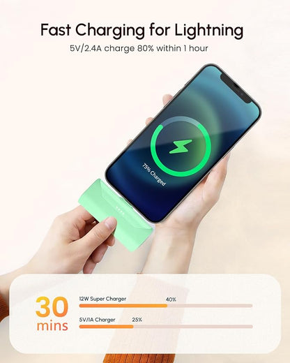 Lightweight Green Portable Battery Pack Charger for iPhone 14 Pro Max, 4800mah Power Bank Compatible with iPhone 12 Pro, Compact Mobile Charger for iPhone XS/XR/SE/6S/7/8/11 Series