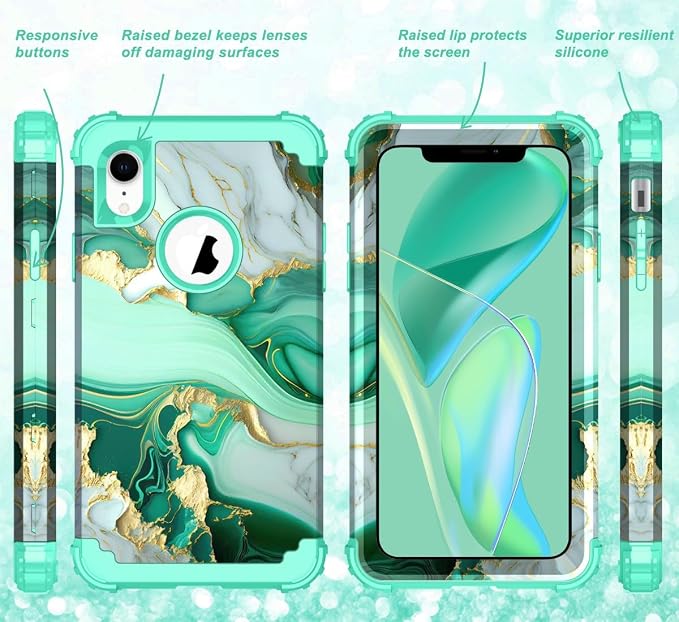 Hocase for iPhone XR Case, Heavy Duty Shockproof Protection Soft Silicone Rubber+Hard Plastic Bumper Hybrid Dual Layer Protective Case for iPhone XR (6.1-inch Display) 2018 - Mint Green