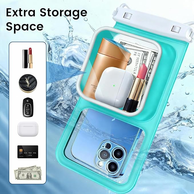 Niveaya 2 Pack IPX8 Waterproof Phone Pouch, Large Space Cell Phone Pouch Floating, Water Proof Phone Case with Lanyard, Phone Dry Bag Beach Cruise Ship Essentials(Up to 8.5")