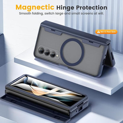 Caka Magnetic for Samsung Galaxy Z Fold 4 Case with Hinge Protection Blue | Compatible with MagSafe, Built-in Outer Screen Protector, Hinge Guard, Translucent Matte Back, 360° Hybrid Drop Defense