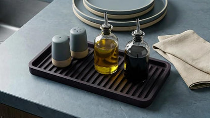 Happitasa Silicone Kitchen Sink Organizer Tray, Sponge Holder and Countertop Protector | Bathroom and Kitchen Soap Dish and Dispenser Tray (Dark Chocolate, 10"x5.25", 10.4 Ounces)