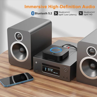 1Mii B06+ Bluetooth Receiver, Hi-Fi Wireless Audio Adapter, Bluetooth 5.3 Receiver with 3D Surround aptX HD aptX Low Latency for Home Music Streaming Stereo System