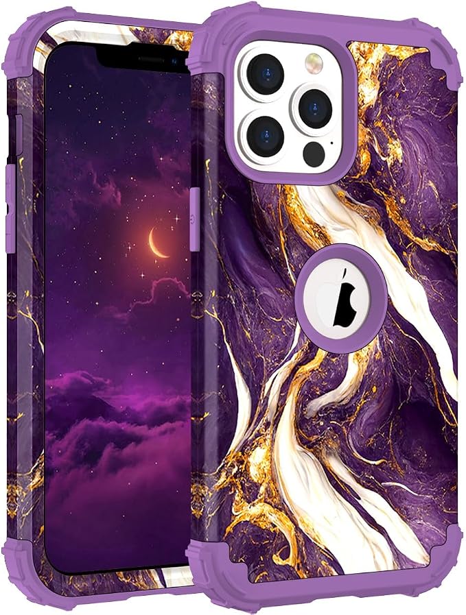 Hocase for iPhone 13 Pro Max Case, Heavy Duty Shockproof Protection Soft Silicone Rubber Bumper+Hard Plastic Hybrid Protective Case for iPhone 13 Pro Max (6.7") 2021 - Midnight Purple