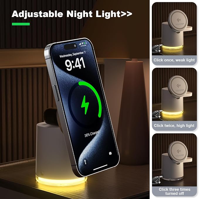 New Generation Qi2 Certified 3 in 1 Magnetic Wireless Charging Station, Compact Fast Charging Station,for Apple iPhone12-17,iWatches,AirPods,Samsung Phones and Watches(30W Adapter Included) (Black)