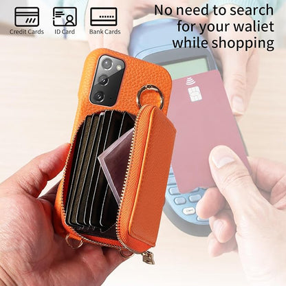 Wallet Case for Samsung Galaxy Note 20 5G with Shoulder Strap Ring Buckle, PU Leather Flip Organ Purse, Card Holder Stand Phone Cover for Note20 Notes 20s Twenty Not S20 Women Men Orange