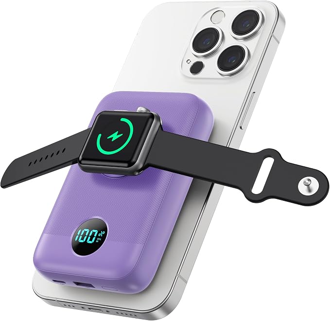 GKUTW Magnetic Portable Charger for iPhone and Apple Watch, 10800mAh 25W PD Fast Charging Power Bank, Dual-Side Magnet Design Travel Essentials Battery Pack for iPhone 17/16/15/14/13/12 (Purple)