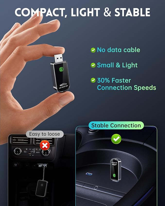 Wireless CarPlay Adapter for Apple iPhone iOS 10+ & Cars from 2015+, Mini Edition, Convert Factory Wired to Wireless CarPlay Dongle Plug & Play GPS Digital Media Receiver (Brushed Cobalt Blue)