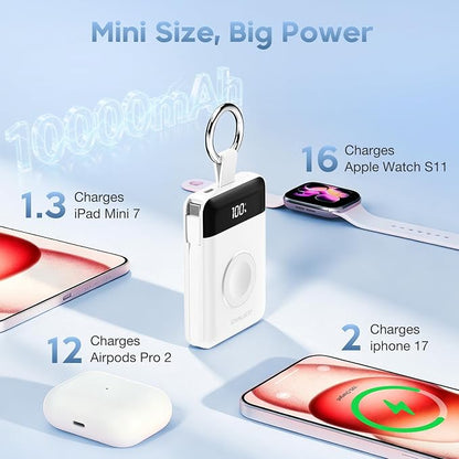 10000mAh Portable Charger,PD 22.5W Super Fast Charging Power Bank with Built-in Cables, Travel Keychain Battery Pack for iPhone 17/16/15/14/13/12,Apple Watch Ultra/11/10/9/8/7/6/SE
