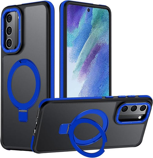 for Samsung Galaxy S21 FE Case, Magnetic Adjustable Ring Stand [Fit for Magsafe], [Military-Grade Shockproof Protection] Phone Case with Kickstand&Ring Holder (Blue)