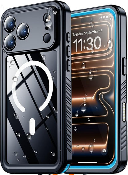 SPIDERCASE Magnetic for iPhone 17 Pro Case Waterproof,Built-in Screen & Camera Lens Protector[IP68 Waterproof] [Military Grade Shockproof] Full Body Protection Cover for iPhone 17 Pro 6.3’’,Blue