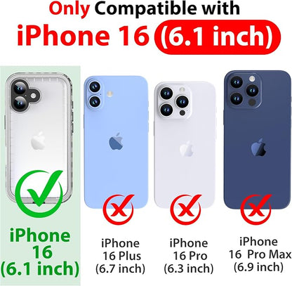 SPORTLINK for iPhone 16 Waterproof Phone Case - Built in Screen & Camera Lens Protector,6.6FT Military Dropproof/Shockproof/Dustproof/IP68 Underwater for iPhone 16 6.1 inch Black/Frosted Clear