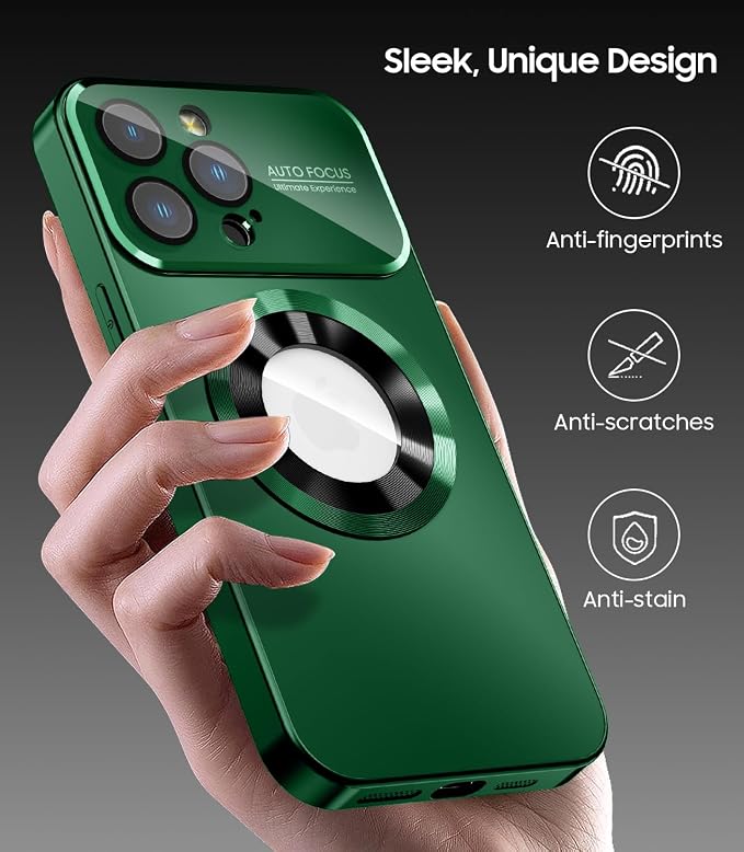 Magnetic for iPhone 15 Pro Max Case, Compatible with MagSafe, Built-in Camera Lens Protector, Logo View, Military Grade Drop Proof Phone Cover, Green